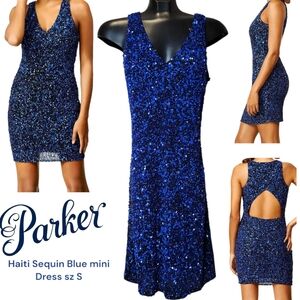 Parker Haiti Sequin Mini Dress Sleeveless Cut Out Plunge Neckline Women's S